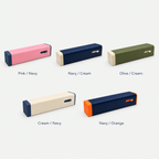7-day pill organizer color combinations in navy, cream, olive, pink, and orange